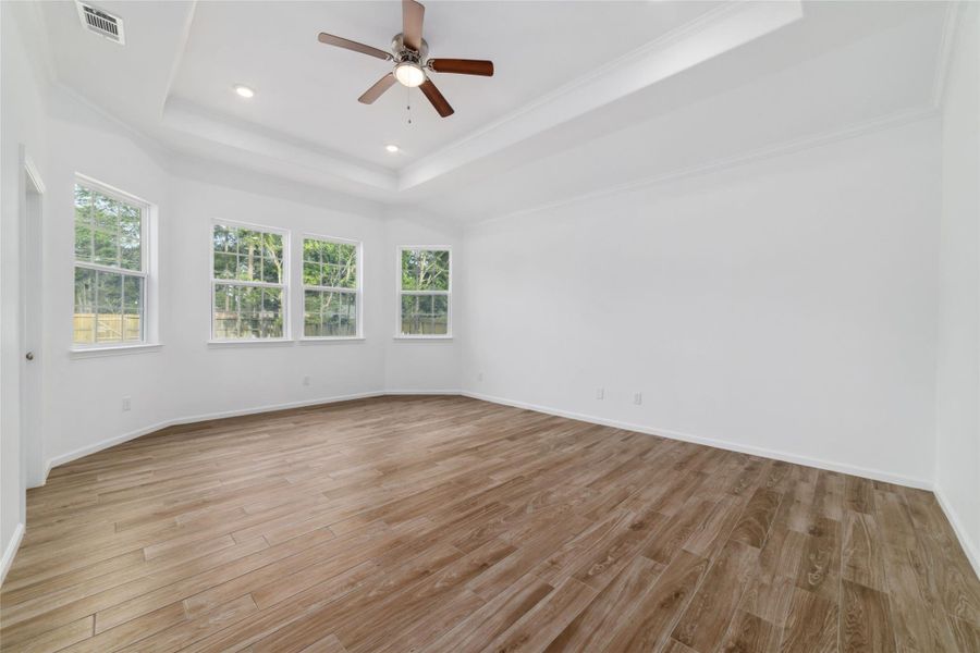 Huge primary retreat featuring tray ceiling. Huge primary retreat featuring tray ceiling.