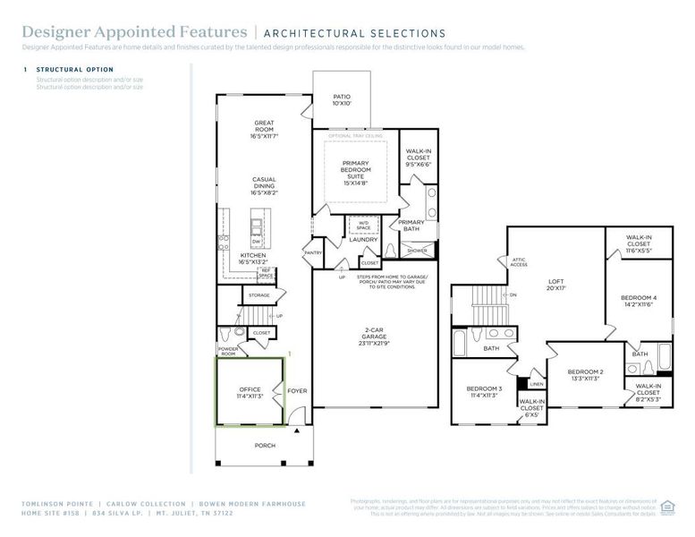 2D floor plan layout of this home in Tomlinson Pointe - Carlow Collection, Mount Juliet, TN (Image 4).
