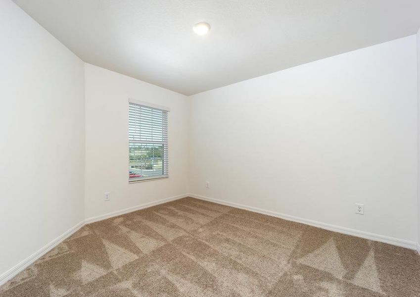 A secondary bedroom with lush carpet