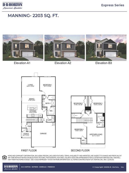 2D floor plan layout for the Manning - Express by D.R. Horton in Carter Ridge, Greenville, NC (Image 3).