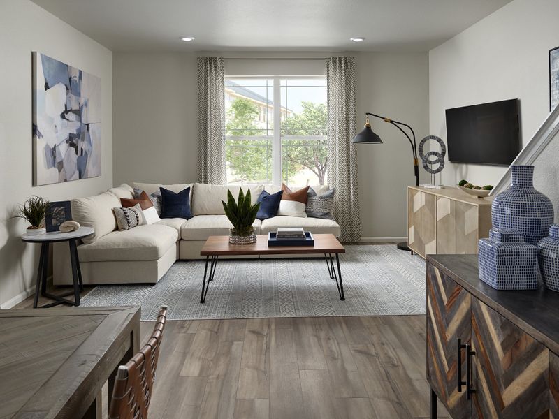 Furnished interior view inside a new home in Horizon Uptown: The Mountain Collection, Aurora (Image 2). Furnished interior view inside a new home in Horizon Uptown: The Mountain Collection, Aurora (Image 2).