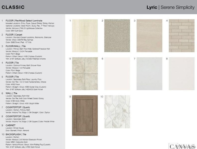 8784 Whiteclover Street design selections.