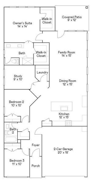 2D floor plan layout of this home in The Grand Prairie, Hockley, TX (Image 3).
