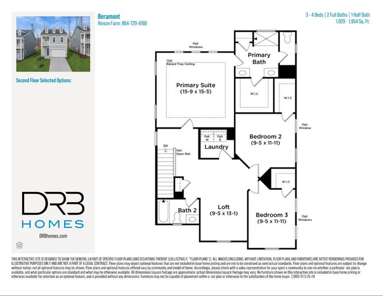 2D floor plan layout for the Beramont by DRB Homes in Hinson Farm, Fountain Inn, SC (Image 4).