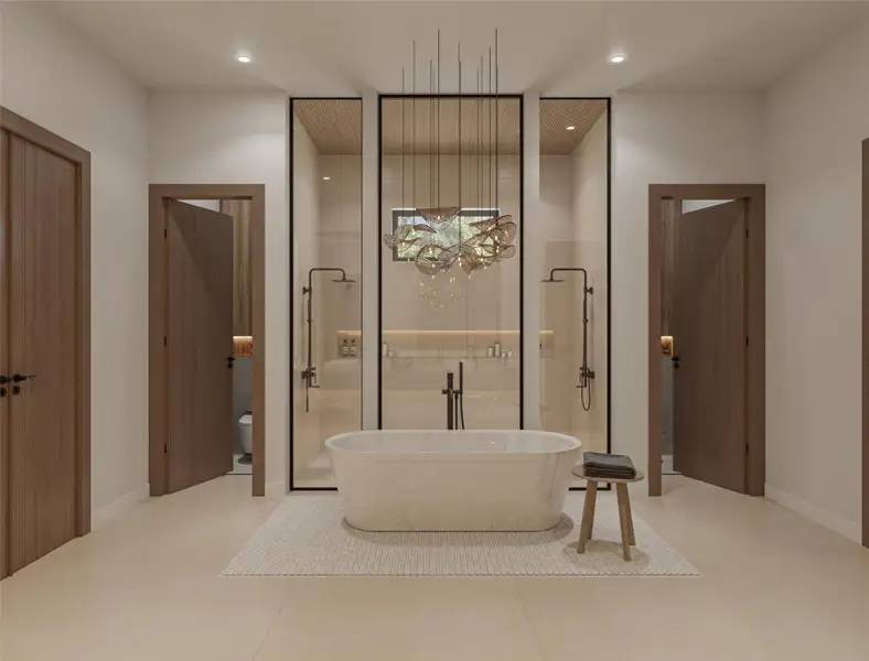 Bathroom with a soaking tub and recessed lighting Bathroom with a soaking tub and recessed lighting