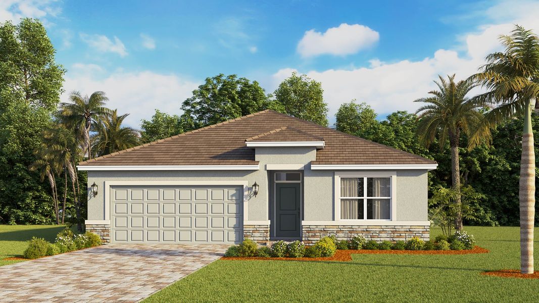 Representative exterior photo of a completed home built from the Cali by D.R. Horton in Creekside, Fort Pierce, FL (Image 9). Representative exterior photo of a completed home built from the Cali by D.R. Horton in Creekside, Fort Pierce, FL (Image 9).