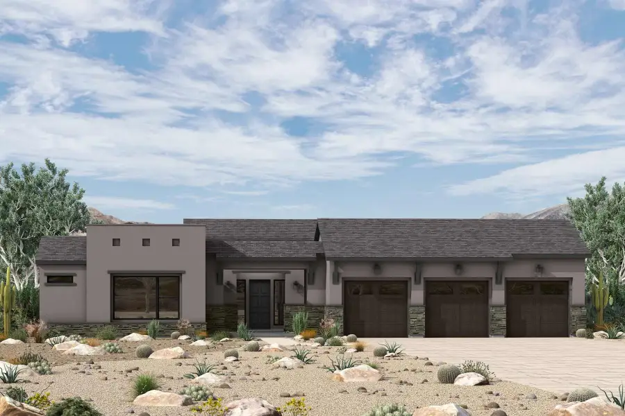 Representative exterior photo of a completed home built from the The Ocotillo by David Weekley Homes in Preserve Ranch, Scottsdale, AZ (Image 5).