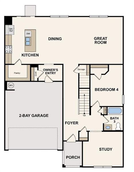 2D floor plan layout of this home in Hawthorne Reserve, Dallas, GA (Image 3).