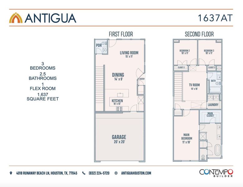 2D floor plan layout of this home in Antigua, Houston, TX (Image 3).