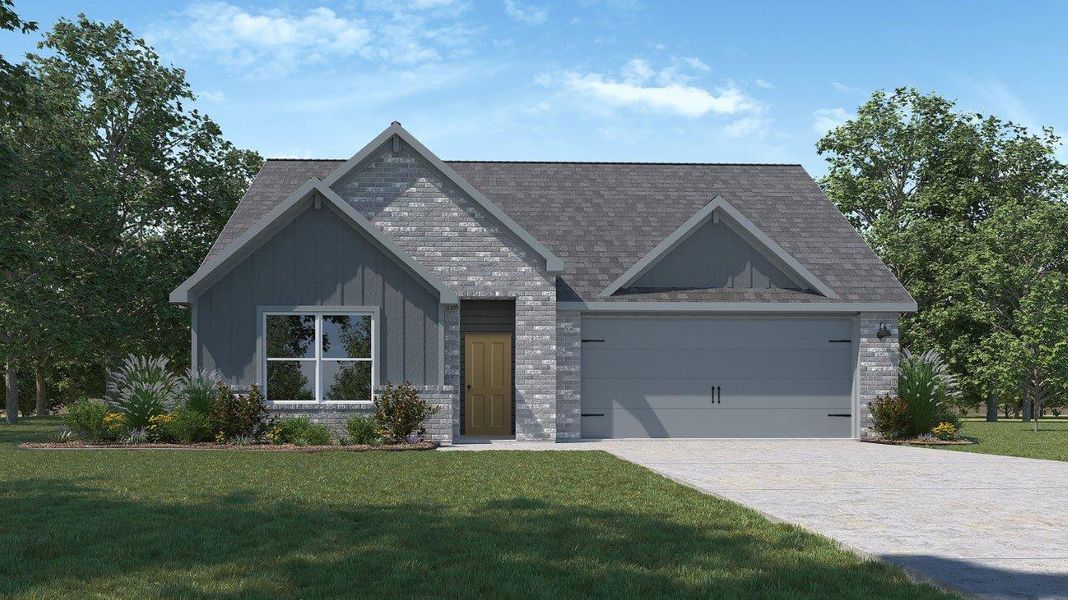 Front exterior of a new home in Pleasant Hill, Bryan, TX, highlighting curb appeal (Image 1). Front exterior of a new home in Pleasant Hill, Bryan, TX, highlighting curb appeal (Image 1).