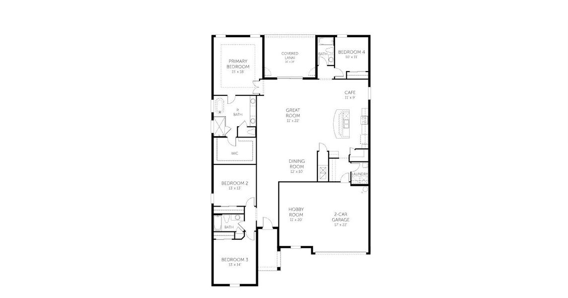 2D floor plan layout for the Arlington - Single Family Homes by Dream Finders Homes in Seaire, Palmetto, FL (Image 3).