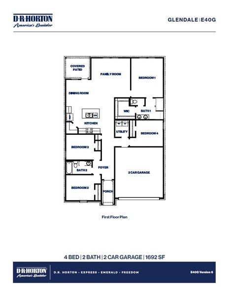 2D floor plan layout for the Glendale by D.R. Horton in Sunterra, Katy, TX (Image 5).