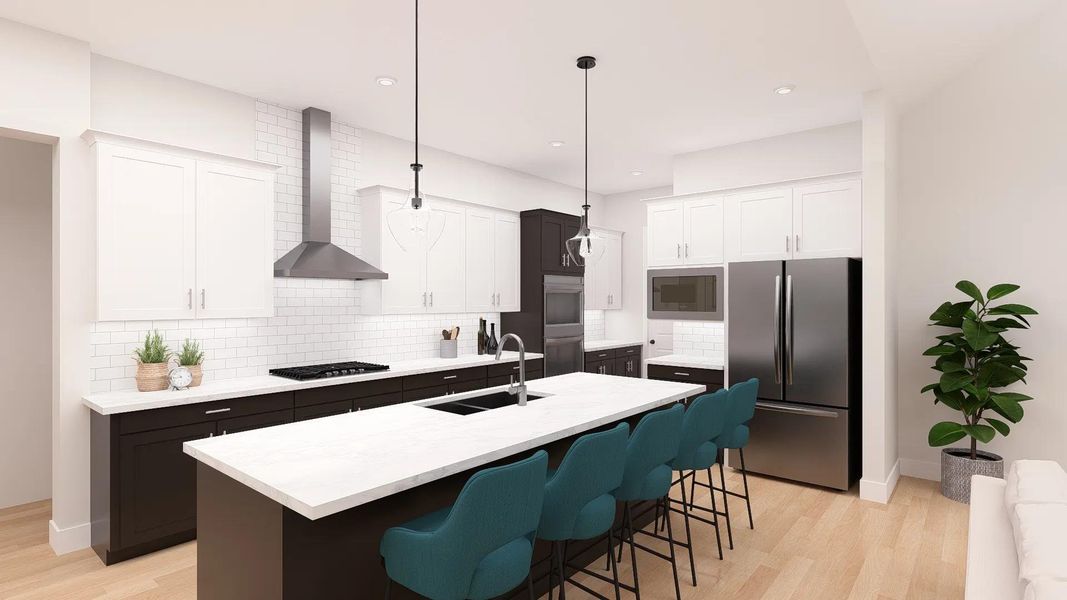 Culinary aspirations come alive in this well-appointed kitchen, featuring a spacious island and quality appliances. Culinary aspirations come alive in this well-appointed kitchen, featuring a spacious island and quality appliances.