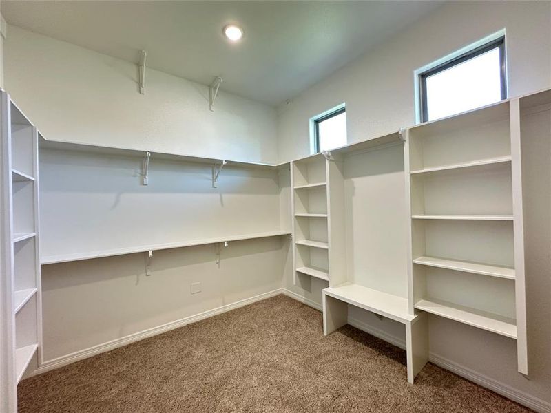 Spacious closet with light colored carpet Spacious closet with light colored carpet