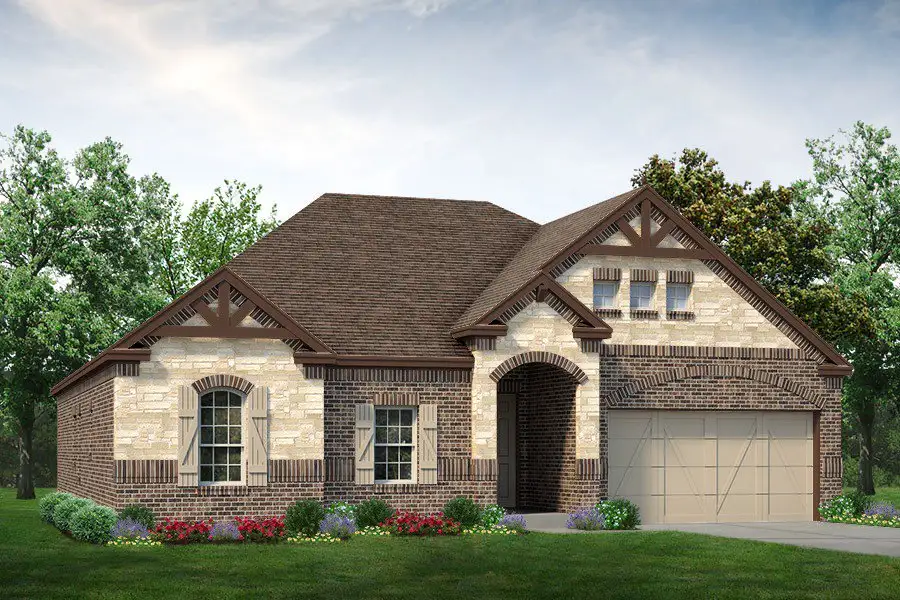 Representative exterior photo of a completed home built from the Colby by Sandlin Homes in Lakesong, Midlothian, TX (Image 1). Representative exterior photo of a completed home built from the Colby by Sandlin Homes in Lakesong, Midlothian, TX (Image 1).