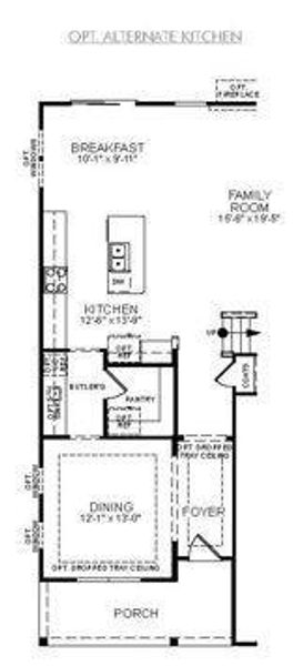 Alternate Kitchen Layout.  An office has been chosen in lieu of the dining room.