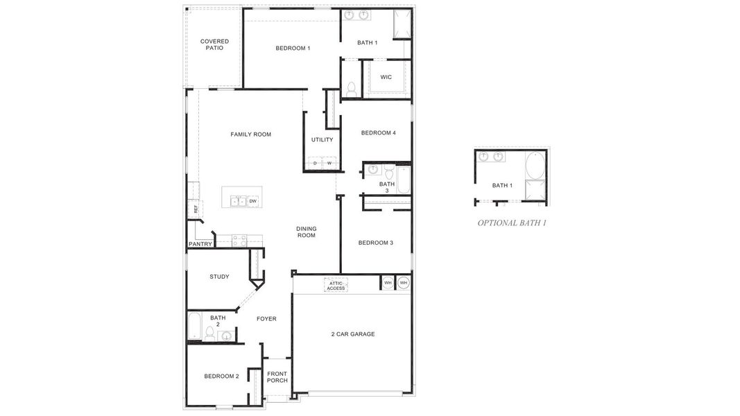 2D floor plan layout of this home in Watermark, Alvin, TX (Image 2).