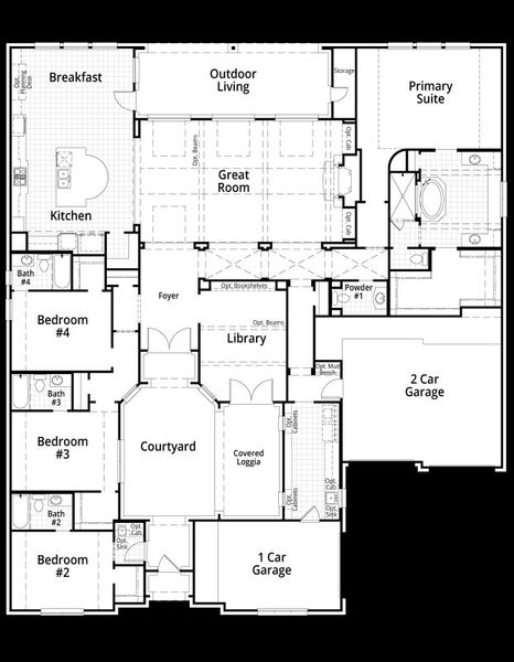 2D floor plan layout for the 672 by Highland Homes in Fulbrook on Fulshear Creek, Fulshear, TX (Image 4).