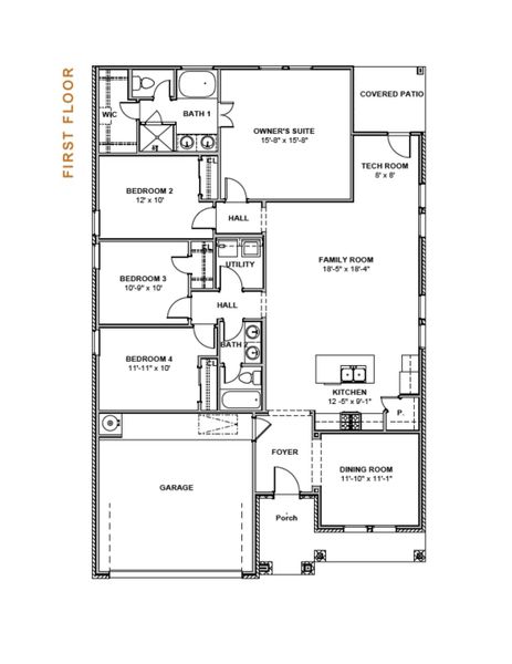 2D floor plan layout for the Palmer 1860HC by Saratoga Homes in Harmony Cove, Humble, TX (Image 2).