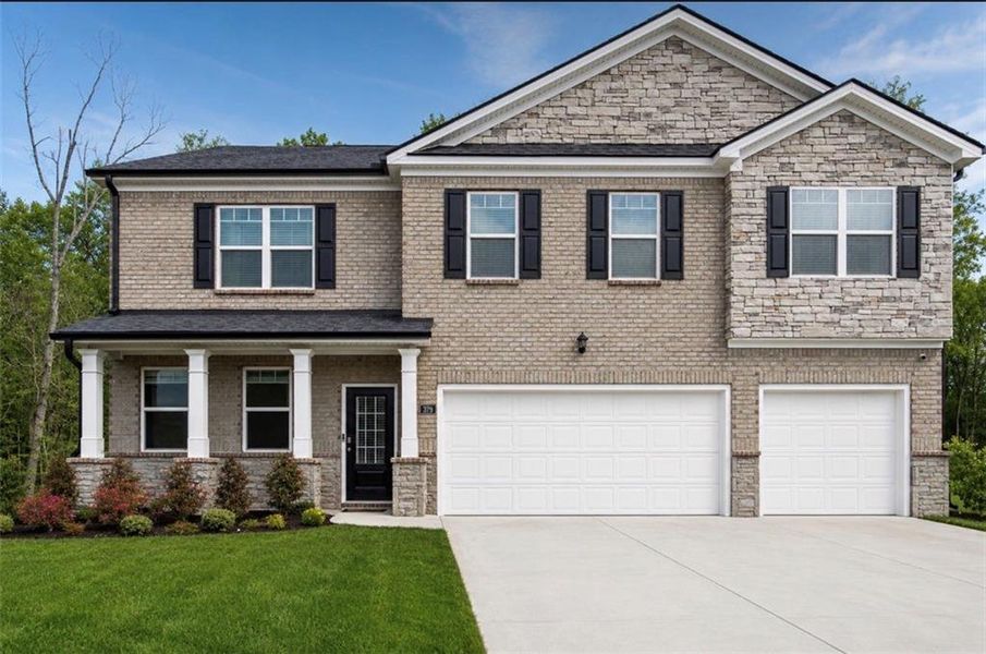 Front exterior of a new home in Independence, Loganville, GA, highlighting curb appeal (Image 2). Front exterior of a new home in Independence, Loganville, GA, highlighting curb appeal (Image 2).