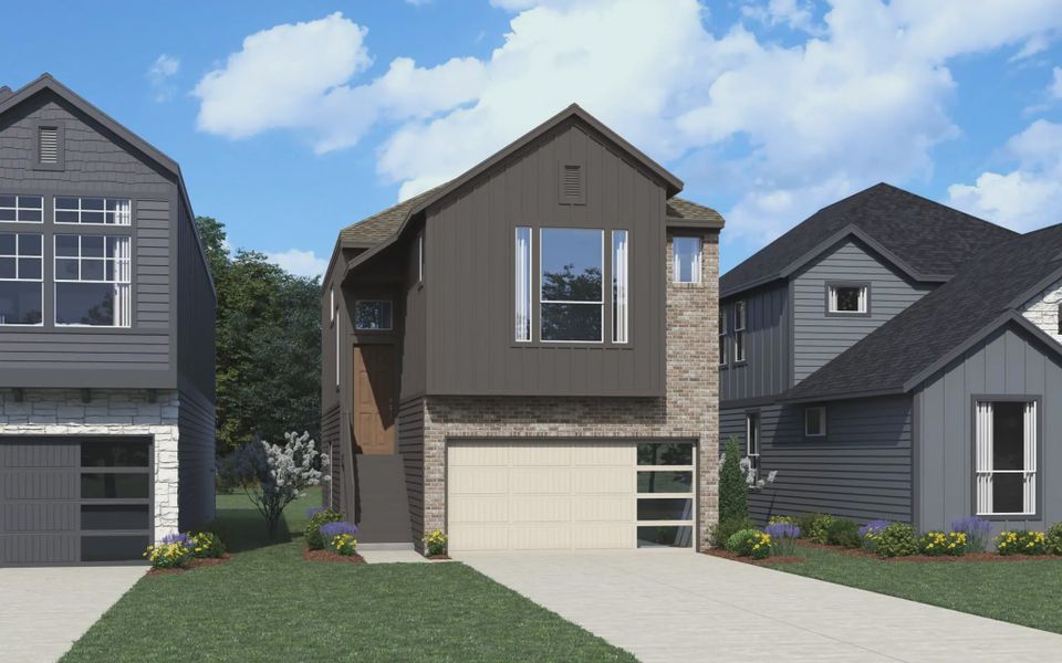 Representative exterior photo of a completed home built from the Calypso by Chesmar Homes in Prominence Urban, San Antonio, TX (Image 18).