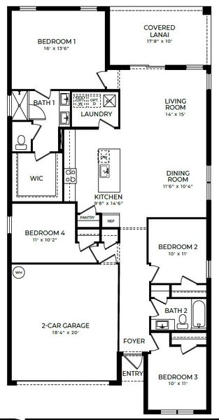 2D floor plan layout for the Merrit by D.R. Horton in Vineyards, Davie, FL (Image 3).