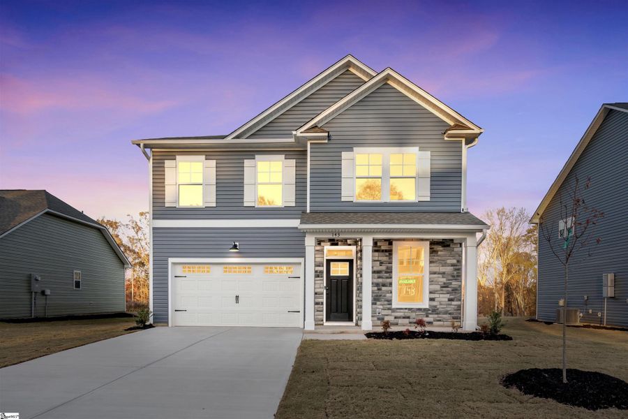 Front exterior of a new home in Lynbrook, Boiling Springs, SC, highlighting curb appeal (Image 1).