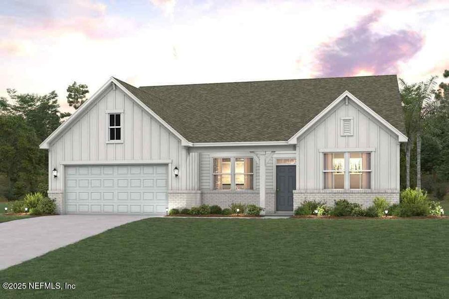 Front exterior of a new home in The Cypress Series at Reserve East, Flagler Beach, FL, highlighting curb appeal (Image 20).