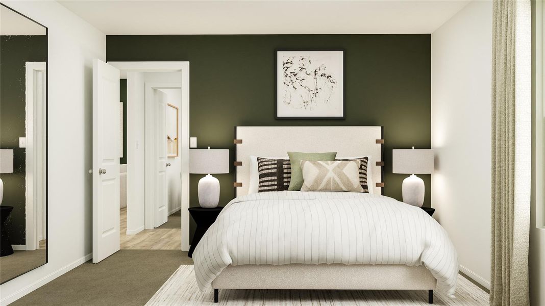 Carpeted bedroom with baseboards Carpeted bedroom with baseboards