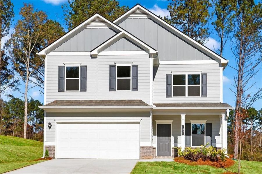 Front exterior of a new home in Allen Manor, Hoschton, GA, highlighting curb appeal (Image 1).