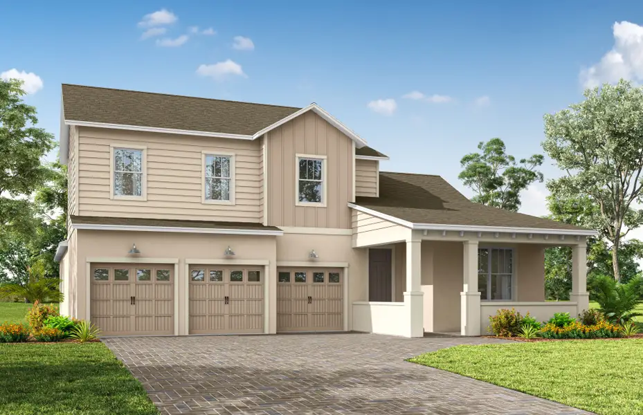 Representative exterior photo of a completed home built from the Mahogany Grand by Pulte Homes in The Grow, Orlando, FL (Image 2). Representative exterior photo of a completed home built from the Mahogany Grand by Pulte Homes in The Grow, Orlando, FL (Image 2).