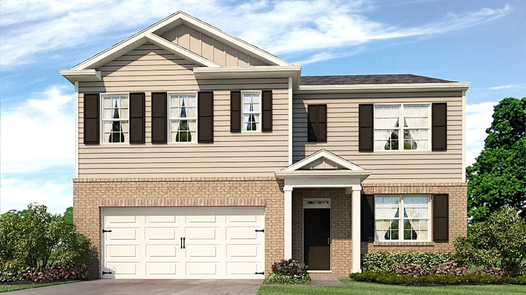 Representative exterior photo of a completed home built from the Hayden by D.R. Horton in Northwoods at Mirror Lake, Villa Rica, GA (Image 21).