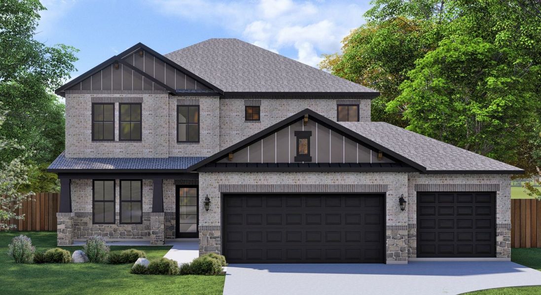 Representative exterior photo of a completed home built from the Madison 2434HS3CG by Saratoga Homes in Ashland, Angleton, TX (Image 1). Representative exterior photo of a completed home built from the Madison 2434HS3CG by Saratoga Homes in Ashland, Angleton, TX (Image 1).