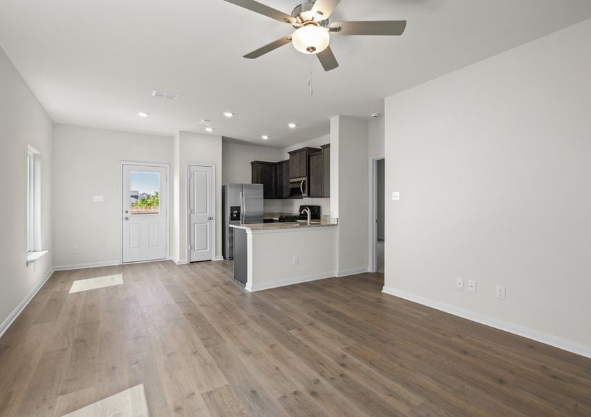 The family room sits right off of the kitchen.