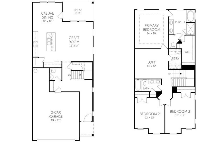 2D floor plan layout for the Kinston - Townhomes by Dream Finders Homes in Barrington Townhomes, Zebulon, NC (Image 3).