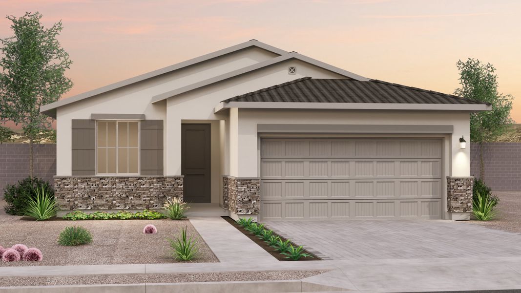 Representative exterior photo of a completed home built from the Indigo by Brookfield Residential in Highland Sage at Alamar, Avondale, AZ (Image 12).