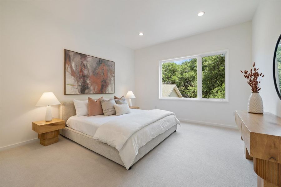 Bedroom with carpet and recessed lighting