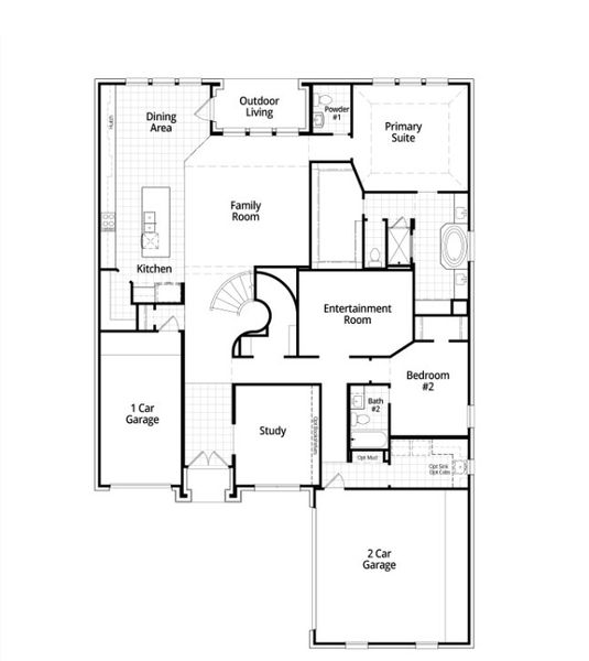 2D floor plan layout for the 227 Plan by Highland Homes in Harvest Green, Richmond, TX (Image 7). 2D floor plan layout for the 227 Plan by Highland Homes in Harvest Green, Richmond, TX (Image 7).