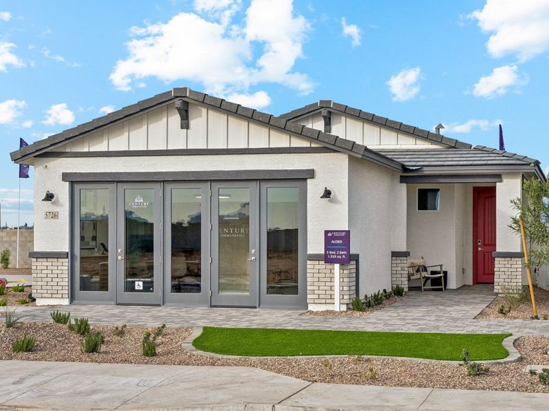 A building with glass doors.