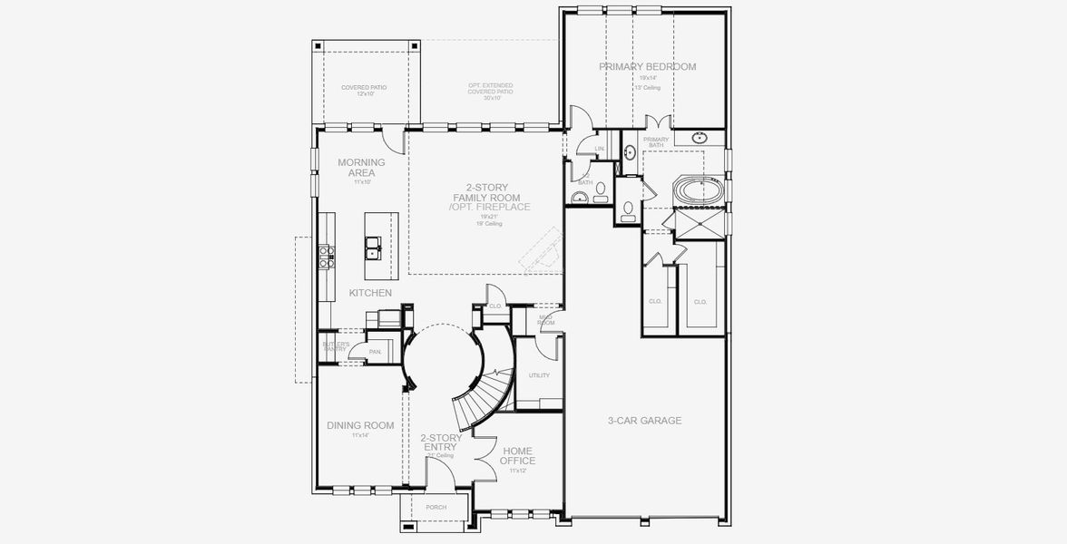 2D floor plan layout for the 3398W by Perry Homes in The Highlands 60', Porter, TX (Image 4). 2D floor plan layout for the 3398W by Perry Homes in The Highlands 60', Porter, TX (Image 4).