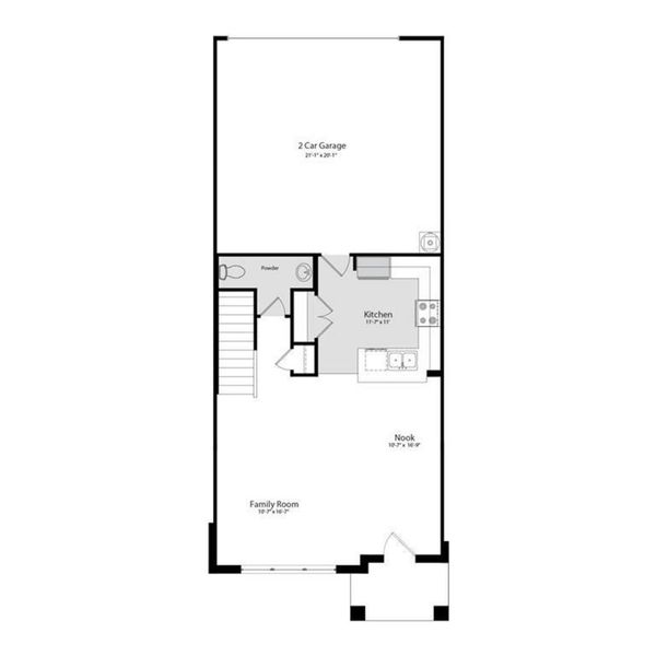 Floor plan for the first floor. Note the large living and dining combination room. Dining space can hold a circular or rectangular table. Spacious kithchen leads to 2 car garage access. Note half bath and storage closet by the staircase area. Floor plan for the first floor. Note the large living and dining combination room. Dining space can hold a circular or rectangular table. Spacious kithchen leads to 2 car garage access. Note half bath and storage closet by the staircase area.