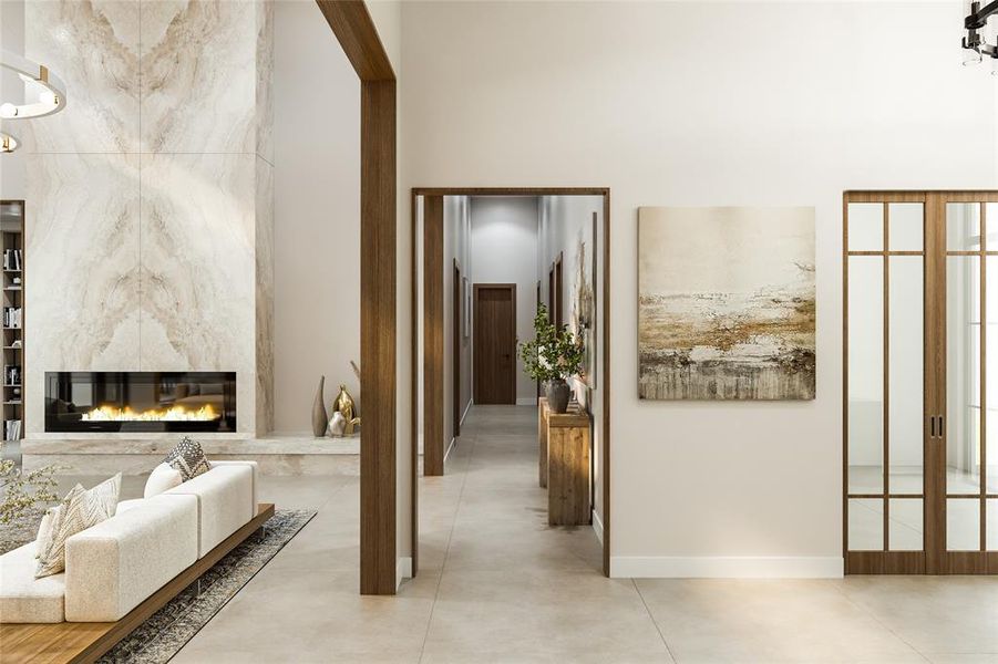 Building lobby with a high ceiling