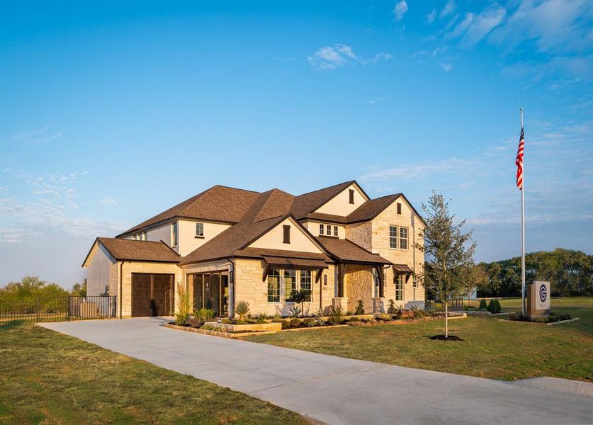 Front exterior of a new home in Highland Crossing, Celina, TX, highlighting curb appeal (Image 2). Front exterior of a new home in Highland Crossing, Celina, TX, highlighting curb appeal (Image 2).