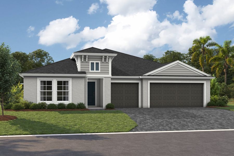 Representative exterior photo of a completed home built from the Palmetto by Casa Fresca Homes in Cherrywood Preserve, Ocala, FL (Image 6). Representative exterior photo of a completed home built from the Palmetto by Casa Fresca Homes in Cherrywood Preserve, Ocala, FL (Image 6).