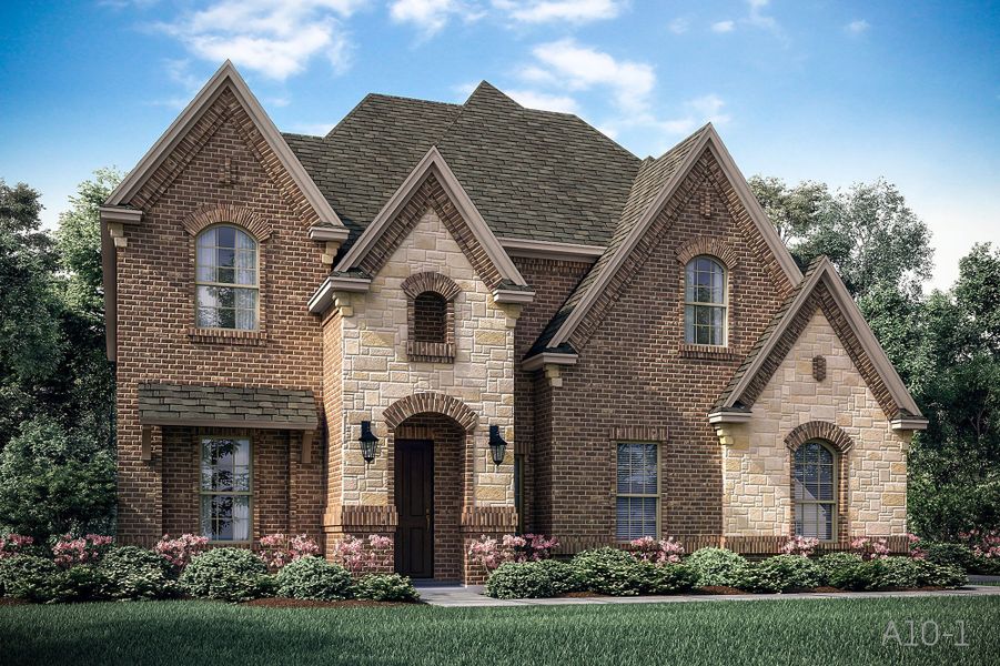 Representative exterior photo of a completed home built from the Sacramento by John Houston Homes in Hayes Crossing - Phase 2, Midlothian, TX (Image 2).