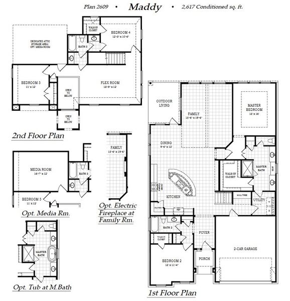 2D floor plan layout for the Maddy by Chesmar Homes in Parkside on the River, Georgetown, TX (Image 4).