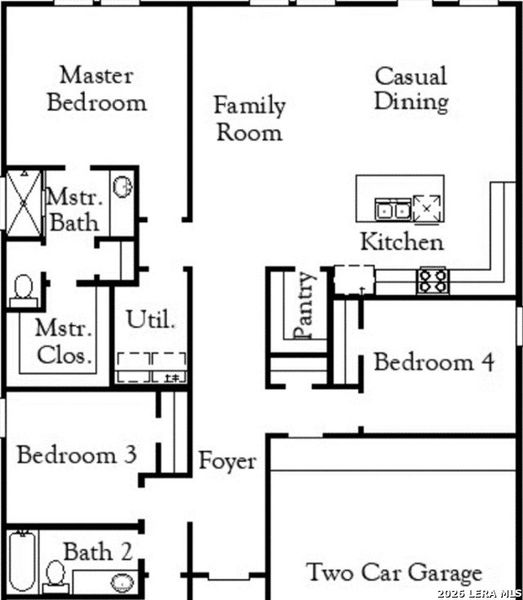 2D floor plan layout of this home in Hickory Ridge, Elmendorf, TX (Image 3).