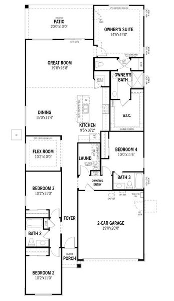 2D floor plan layout for the Sepia by Mattamy Homes in Saguaro Reserve II, Marana, AZ (Image 4).