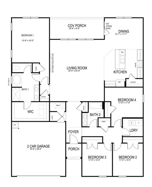 2D floor plan layout for the Denton by D.R. Horton in Grandview at Lanier, Dawsonville, GA (Image 3).