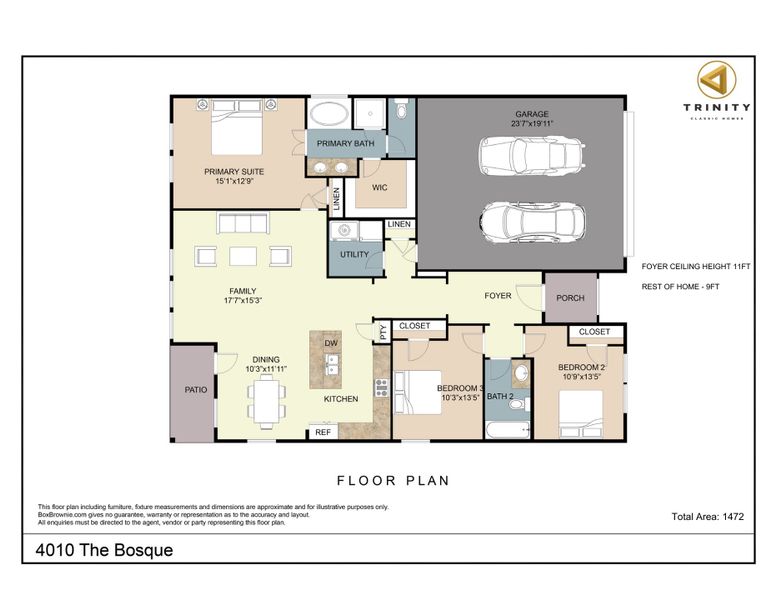 2D floor plan layout for the The Bosque by Trinity Classic Homes in Covenant Park, Springtown, TX (Image 1). 2D floor plan layout for the The Bosque by Trinity Classic Homes in Covenant Park, Springtown, TX (Image 1).